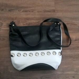Joseph B Exclusive Black, White & Silver Studded Crossbody Bag